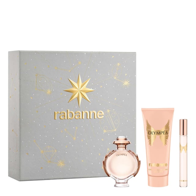 Rabanne Olympéa Eau de Parfum Gift Set for Women - Iconic Fragrance Collection Discover the empowering essence of Rabanne Olympéa Eau de Parfum Gift Set, designed for the modern woman. This exquisite set features a captivating blend of salty vanilla, refreshing green tangerine, delicate water jasmine, and the warmth of ginger flower, creating a signature scent that embodies strength and femininity. Included in this luxurious set are a 50ml Eau de Parfum, a 10ml travel-sized Eau de Parfum, and a 100ml body lotion, all designed to leave you feeling like a goddess. Elevate your fragrance collection with this iconic gift set.