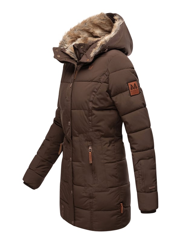 MARIKOO dames wintermantel (XS-6XL) - gewatteerd met vaste capuchon en 4 zakken - N065, taupe-grijs, XXL
