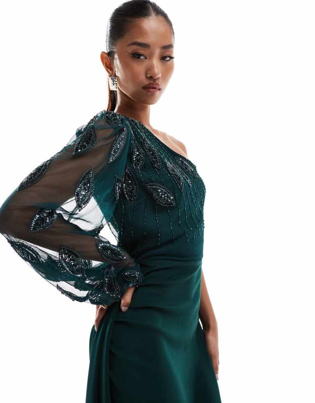 Virgos Lounge one shoulder maxi in green embellishment Virgos Lounge one shoulder maxi in green embellishment