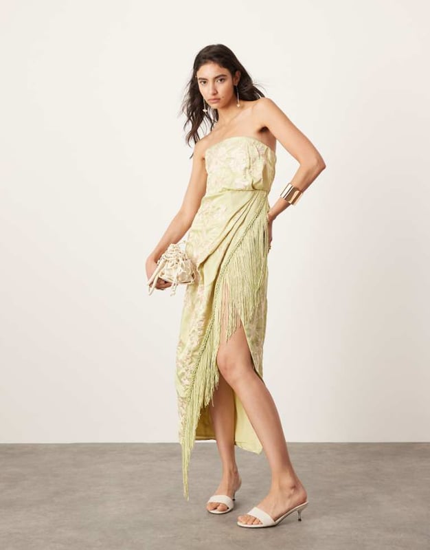 sachin and babi light blue dress Blue Flower Embroidery High Low Denim Dress With Buttons main image 0