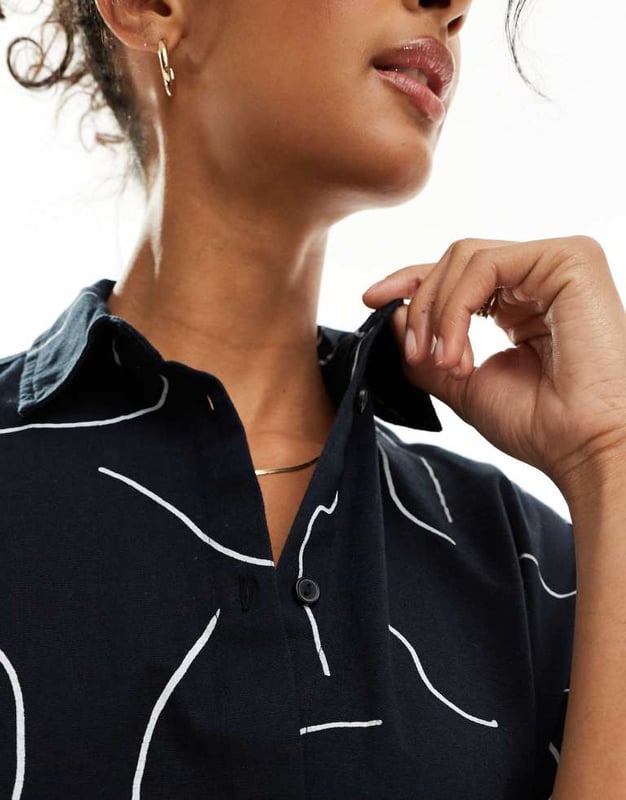 ASOS DESIGN oversized shirt with linen in mono print co-ord Tops by ASOS DESIGN *Saves to inspo folder* Abstract design Spread collar Button placket Oversized fitSold By: Asos