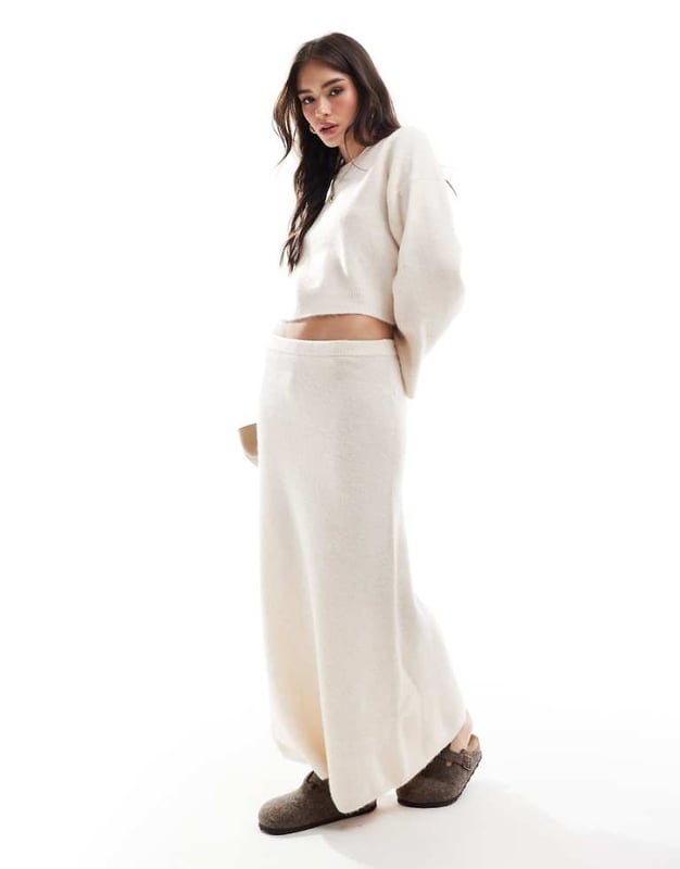 ASOS DESIGN knitted a line maxi skirt co-ord in cream