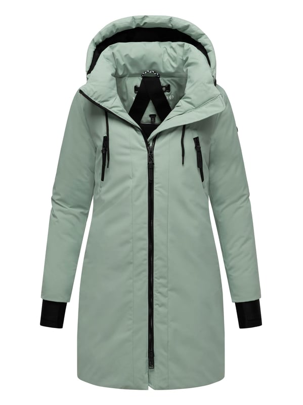 Der Damenparka Winterzart von Navahoo bietet maximalen Schutz und hohen Komfort an eisigen Tagen. Mit einer Wassersäule von 5.000 mm ist er wind- und wasserabweisend, während die warme Wattierung und Fleecefutter im Rücken- und Seitenbereich für ein wohliges Tragegefühl sorgen. Eine abnehmbare Kapuze mit langen Kordelzügen, verstellbares Taillenbündchen, Daumenschlitze sowie seitliche Belüftungsschlitze machen diesen Parka besonders funktional. Praktische Taschenlösungen innen und außen bieten Platz für alle Essentials. In 10 Farben und Größen S–6XL erhältlich – der ideale Mix aus Komfort, Funktionalität und urbanem Style.