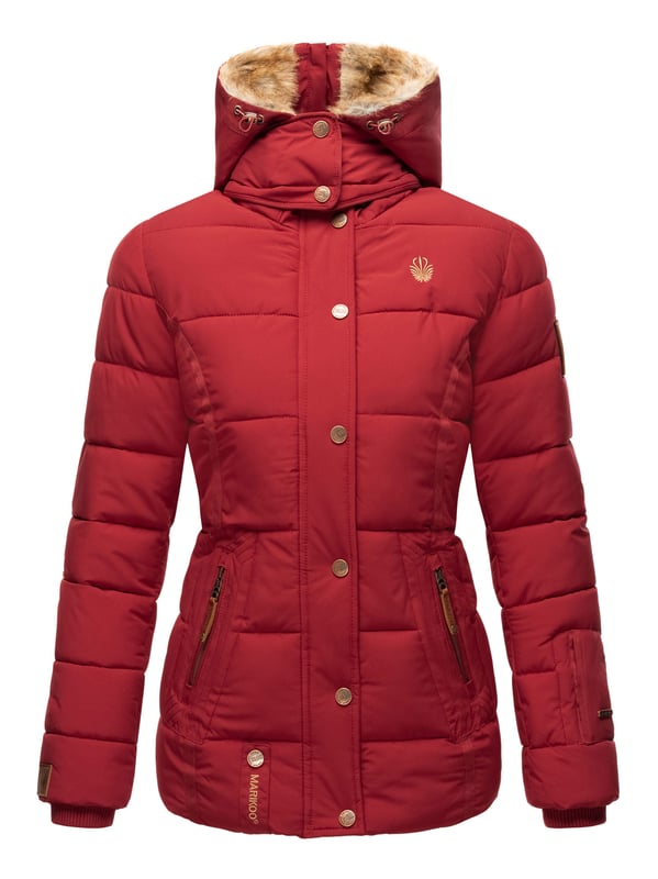 Die Marikoo Damen Winterjacke Nekoo überzeugt durch Funktionalität und edle Details. Das kuschelige Kunstfell in Kapuze und Innenbereich sorgt für angenehme Wärme, während der hoch schließende Kragen optimal vor Wind und Kälte schützt. Die Kapuze ist vielseitig: komplett abnehmbar oder per Reißverschluss nach hinten auf die Schultern zu legen. Zwei Reißverschlusstaschen mit Fleecefutter, eine Innentasche mit Kopfhörerausgang und hochwertige Kunstleder-Zipper machen die Jacke besonders praktisch. Mit perfekter Länge, tailliertem Schnitt und Rippbündchen bleibt sie warm, bequem und stilvoll.
Material: Oberstoff/Futter/Wattierung 100% Polyester; Kunstfell 90% Polyacryl, 10% Polyester.