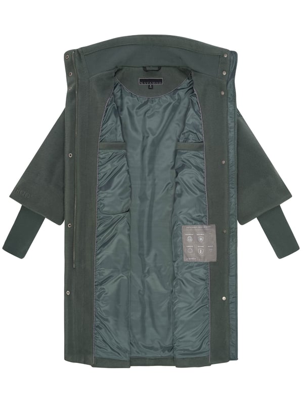 Der elegante Übergangsmantel Polarblüte von Navahoo überzeugt mit hochwertiger Verarbeitung und stilvollem Design. Sein leicht taillierter Schnitt betont die feminine Silhouette, während Stehkragen, Reißverschluss und Druckknopfleiste zuverlässig vor Wind schützen. Zwei Eingrifftaschen außen sowie zwei Innentaschen bieten praktischen Stauraum. Der Po- und Beckenbereich wird optimal bedeckt – ideal für kühlere Tage in Freizeit und Beruf. Erhältlich in mehreren Farben und Größen S–3XL.