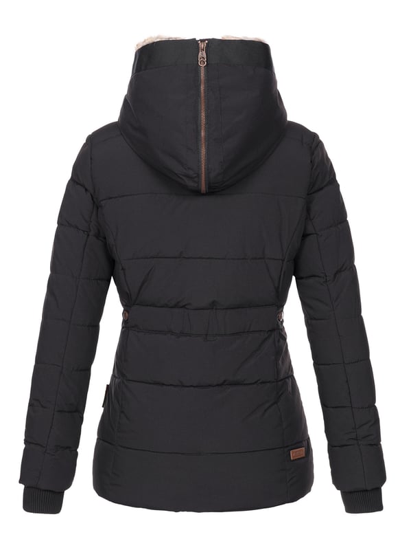 Die Marikoo Damen Winterjacke Nekoo überzeugt durch Funktionalität und edle Details. Das kuschelige Kunstfell in Kapuze und Innenbereich sorgt für angenehme Wärme, während der hoch schließende Kragen optimal vor Wind und Kälte schützt. Die Kapuze ist vielseitig: komplett abnehmbar oder per Reißverschluss nach hinten auf die Schultern zu legen. Zwei Reißverschlusstaschen mit Fleecefutter, eine Innentasche mit Kopfhörerausgang und hochwertige Kunstleder-Zipper machen die Jacke besonders praktisch. Mit perfekter Länge, tailliertem Schnitt und Rippbündchen bleibt sie warm, bequem und stilvoll.
Material: Oberstoff/Futter/Wattierung 100% Polyester; Kunstfell 90% Polyacryl, 10% Polyester.