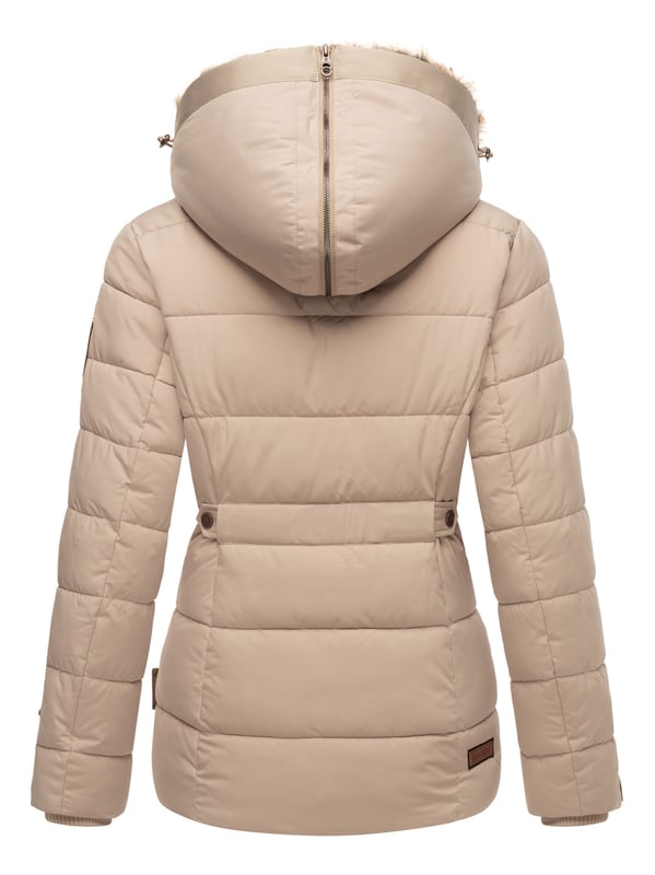 Die Marikoo Damen Winterjacke Nekoo überzeugt durch Funktionalität und edle Details. Das kuschelige Kunstfell in Kapuze und Innenbereich sorgt für angenehme Wärme, während der hoch schließende Kragen optimal vor Wind und Kälte schützt. Die Kapuze ist vielseitig: komplett abnehmbar oder per Reißverschluss nach hinten auf die Schultern zu legen. Zwei Reißverschlusstaschen mit Fleecefutter, eine Innentasche mit Kopfhörerausgang und hochwertige Kunstleder-Zipper machen die Jacke besonders praktisch. Mit perfekter Länge, tailliertem Schnitt und Rippbündchen bleibt sie warm, bequem und stilvoll.
Material: Oberstoff/Futter/Wattierung 100% Polyester; Kunstfell 90% Polyacryl, 10% Polyester.