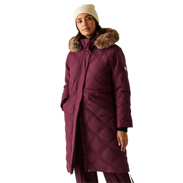 100% Recycled Polyester. Fabric: Micro Poplin. Lining: Taffeta. Filling: 230gsm. Outer: 84gsm. Design: Quilted. Fabric Technology: Durable Water Repellent Finish, Insulating, Thermo-Guard. Neckline: Hooded, Standing Collar. Sleeve-Type: Long-Sleeved, Raglan. Hood Features: Detachable Faux Fur Trim, Grown On Hood. Length: Long. Pockets: 2 Front Pockets, Flap Closure, Snap Fastening, 1 Security Pocket, Inner, Zip. Fastening: Two Way Zip. Hem: Drawcord. 8 UK: 32 in. 10 UK: 34 in. 12 UK: 36 in. 14 UK: 38 in. 20 UK: 45 in. 22 UK: 48 in. 24 UK: 50 in. 26 UK: 52 in. 18 UK: 43 in. 16 UK: 40 in.