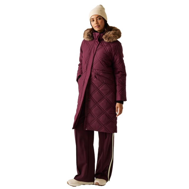 100% Recycled Polyester. Fabric: Micro Poplin. Lining: Taffeta. Filling: 230gsm. Outer: 84gsm. Design: Quilted. Fabric Technology: Durable Water Repellent Finish, Insulating, Thermo-Guard. Neckline: Hooded, Standing Collar. Sleeve-Type: Long-Sleeved, Raglan. Hood Features: Detachable Faux Fur Trim, Grown On Hood. Length: Long. Pockets: 2 Front Pockets, Flap Closure, Snap Fastening, 1 Security Pocket, Inner, Zip. Fastening: Two Way Zip. Hem: Drawcord. 8 UK: 32 in. 10 UK: 34 in. 12 UK: 36 in. 14 UK: 38 in. 20 UK: 45 in. 22 UK: 48 in. 24 UK: 50 in. 26 UK: 52 in. 18 UK: 43 in. 16 UK: 40 in.