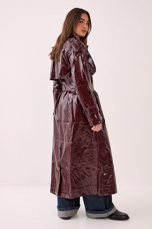 Premium Vinyl High Shine Faux Leather Trench Coat