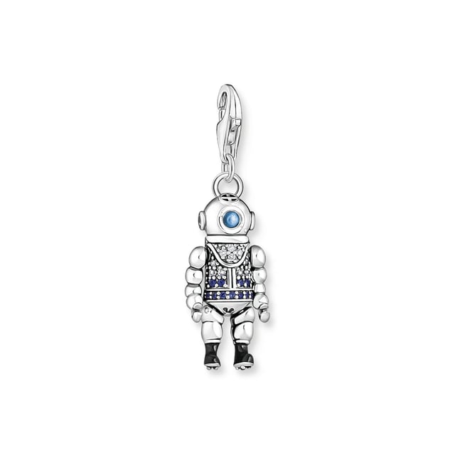 Thomas Sabo Diver Charm Hanger in Zilver Thomas Sabo duiker charme hanger. Bedelhanger: Driedimensionaal ontworpen duiker gemaakt van hoogwaardig 925 sterling zilver. Gedetailleerd, handgemaakt ornament met koud emaille, edelstenen zoals beweegbare armen en benen. Met karabijnsluiting: Diverse combinatiemogelijkheden met CHARM CLUB kettingen, armbanden en andere bedels. De charme van de duiker herinnert je aan de vrijheid, de fascinatie en de emotie die je ervaart onder het oppervlak van de oceaan. Details zoals edelstenen en koud email, evenals een iconische TS-handtekening op de achterkant, laten zien dat deze handgemaakte duiker naar waarheid is ontworpen met toewijding voor unieke THOMAS SABO-creaties. Het hoogtepunt: de armen en benen van dit driedimensionale en gedetailleerde ornament van gezwart 925 sterling zilver kunnen worden bewogen. De karabijnsluiting van deze bedelhanger biedt talloze mogelijkheden om dit beeldje te combineren met andere bedels en kettingen en armbanden. Het is een uitstekend cadeau-idee voor favoriete mensen of als een speciale geluksbrenger. Open je hart voor de zee! Materiaal: 100% Sterling Zilver (Gerecycled). Ref: 18966447.