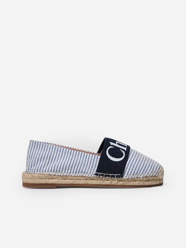 Chloé's Parisian aesthetic explores a modern Bohemian outlook. These girls blue and white espadrilles are reflective of the French luxury label's high quality construction and precision of beauty. Made in an immaculate textile design via sheep leather lining, rope soles, and a Chloé branded illustration on the top. She will be obsessed.

Mini Me
Mineral Tanning
Sold in a Chloe Shoe Box
100% Textile