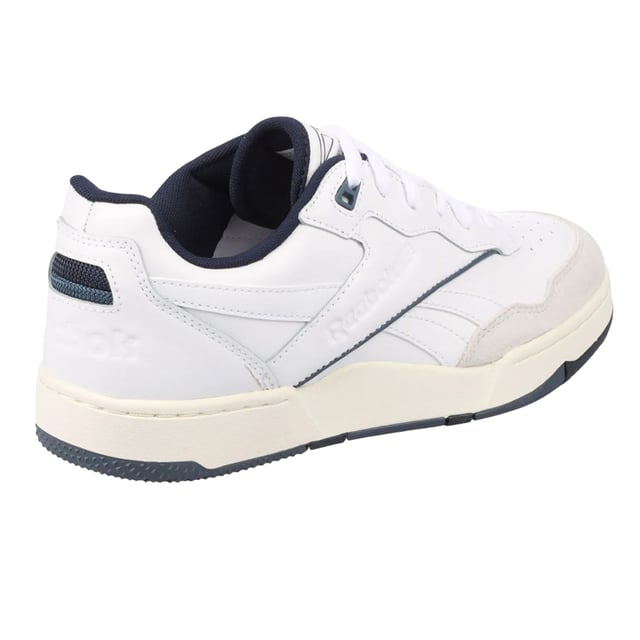 Reebok - Herren/Damen Unisex Sneaker "BB 4000 II", Leder (Weiß/Marine) Obermaterial: Leder. Marke: Reebok. Futterstoff: Stoff. Mittelsohle: EVA (Ethyl-Vinylacetat). Laufsohle: Cupsohle, Gummi. Ösen: 5. TPU Ösen. Absatz: Flach. niedrig geschnitten. Design: Logo, Seitenstreifen. Zehenstil: Rund. Zum Schnüren.