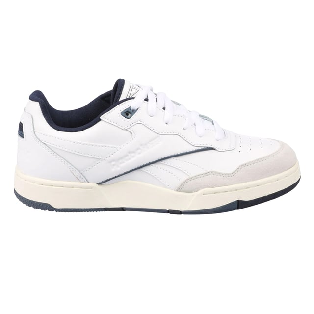 Reebok - Herren/Damen Unisex Sneaker "BB 4000 II", Leder (Weiß/Marine) Obermaterial: Leder. Marke: Reebok. Futterstoff: Stoff. Mittelsohle: EVA (Ethyl-Vinylacetat). Laufsohle: Cupsohle, Gummi. Ösen: 5. TPU Ösen. Absatz: Flach. niedrig geschnitten. Design: Logo, Seitenstreifen. Zehenstil: Rund. Zum Schnüren.