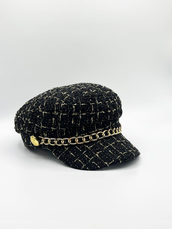 Tweed Baker Boy Hat In Black