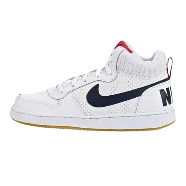 Elevate youthful style and performance with the Nike Court Borough Mid (GS) White Sneakers. Crafted from 100% premium leather, these trainers offer lasting durability and a comfortable fit ideal for all-day wear. The classic white upper is accented with bold black and red details, blending sporty flair with timeless design. Designed to support active feet, these mids provide reliable ankle coverage and cushioning, making them perfect for both on-court action and casual outings. Whether for school or weekend adventures, these sneakers deliver a confident look and dependable comfort every step of the way