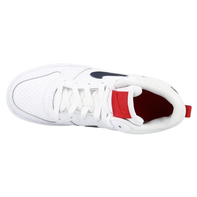Elevate youthful style and performance with the Nike Court Borough Mid (GS) White Sneakers. Crafted from 100% premium leather, these trainers offer lasting durability and a comfortable fit ideal for all-day wear. The classic white upper is accented with bold black and red details, blending sporty flair with timeless design. Designed to support active feet, these mids provide reliable ankle coverage and cushioning, making them perfect for both on-court action and casual outings. Whether for school or weekend adventures, these sneakers deliver a confident look and dependable comfort every step of the way