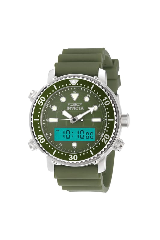 Invicta Pro Diver 49450 Heren Horloge - Quartz Uurwerk - Roestvrij Staal met groene Wijzerplaat - 46mm De Invicta 49450 heeft een roestvrijstalen horlogekast van 46 millimeter met een groene wijzerplaat.
Dit model wordt aangedreven door een accuraat Quartz uurwerk.
5 bar waterdicht.
Dit model is onderdeel van de Invicta Pro Diver collectie.
Inclusief 2 jaar garantie.
