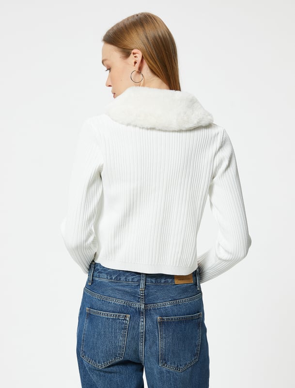 -Mit Pelz -Slim -Ohne Tasche -Kroplänge -Langärmelig -Mit Pelz -Cardigan