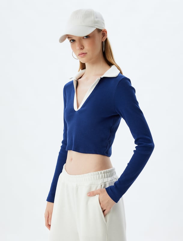 Slim zonder zak Crop lengte Korte mouw Polokraag Tshirt