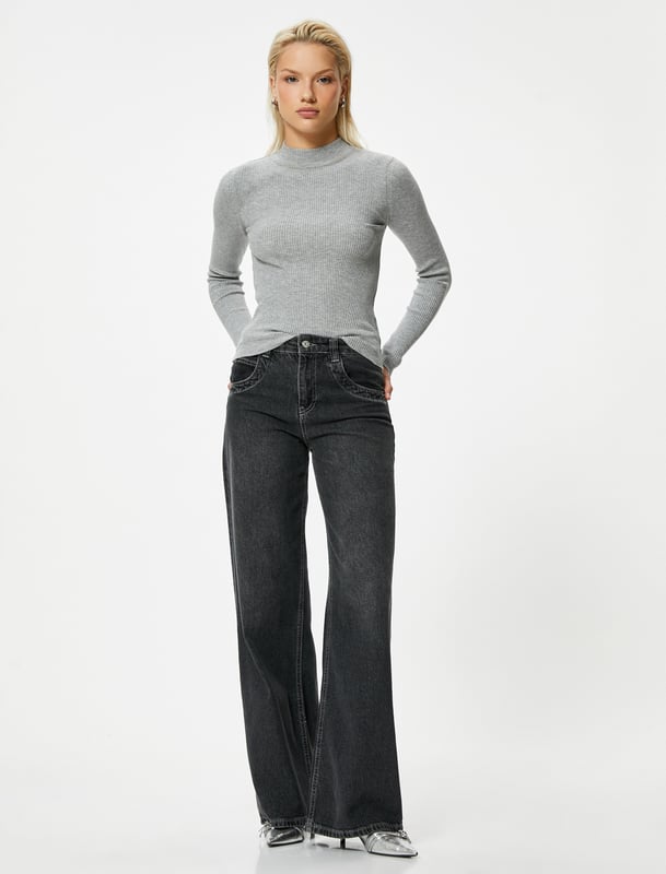 -Regular -Ohne Tasche -Normale Länge -Langärmelig -Standkragen -Sweater