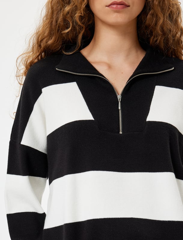 -Mit Reißverschlussdetail -Regular -Ohne Tasche -Normale Länge -Langärmelig -Halbreißverschluss -Sweater