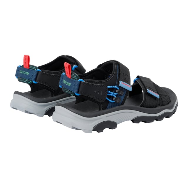 Regatta Heren Blaze Sandalen (Zwart/Coronetblauw) Boven: Netwerk, synthetisch. Binnenzool: TECFOAM. Tussenzool: Verstevigd, XLT. Buitenzool: Rubber. Stoftechnologie: Ademend, duurzaam. 3-Punts Verstelling, Comfort Grip, Hielband, Verbeterde Tractie, Treklipje. Vlakke. Snijden: Laag gesneden. Ontwerp: Contrast, Logo. Bevestiging: Verstelbare riem, haak en lus.. Gemakkelijk te bedienen.
