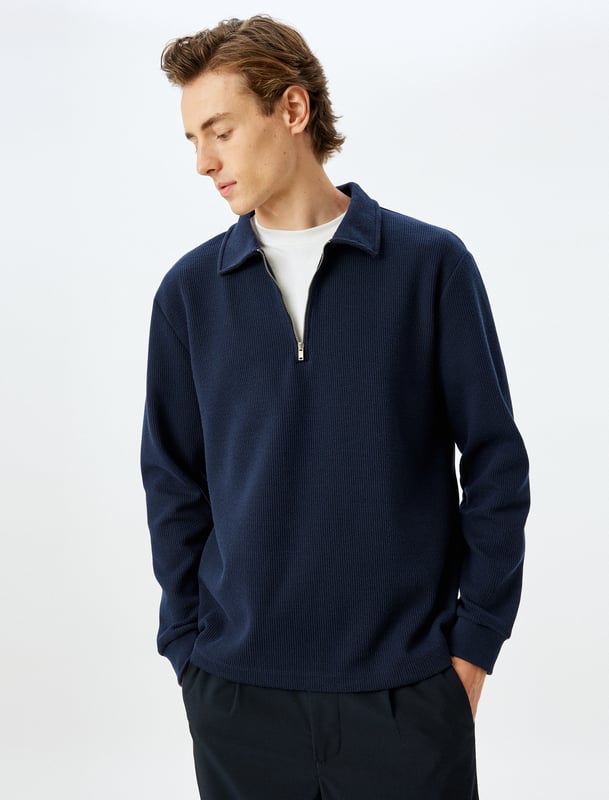Geregenereerd Normaal zonder zak Normale lengte Lange mouw Polokraag Sweatshirt