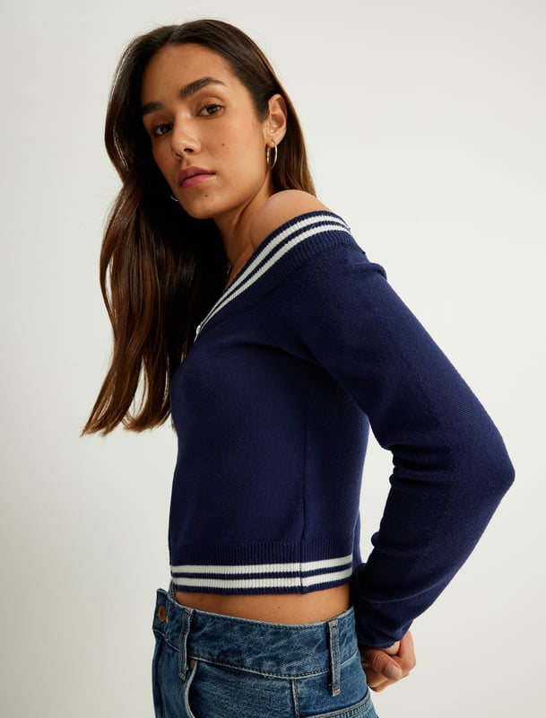 -Mit Reißverschlussdetail -Regular -Ohne Tasche -Normale Länge -Langärmelig -U-Boot-Kragen -Sweater