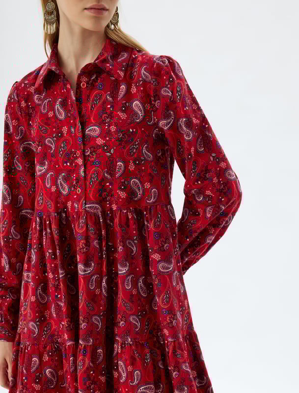 -Mit Knöpfen -Relax -Geschichtet -Ohne Tasche -Mini Länge -Langärmelig -Hemdkragen -Kleid