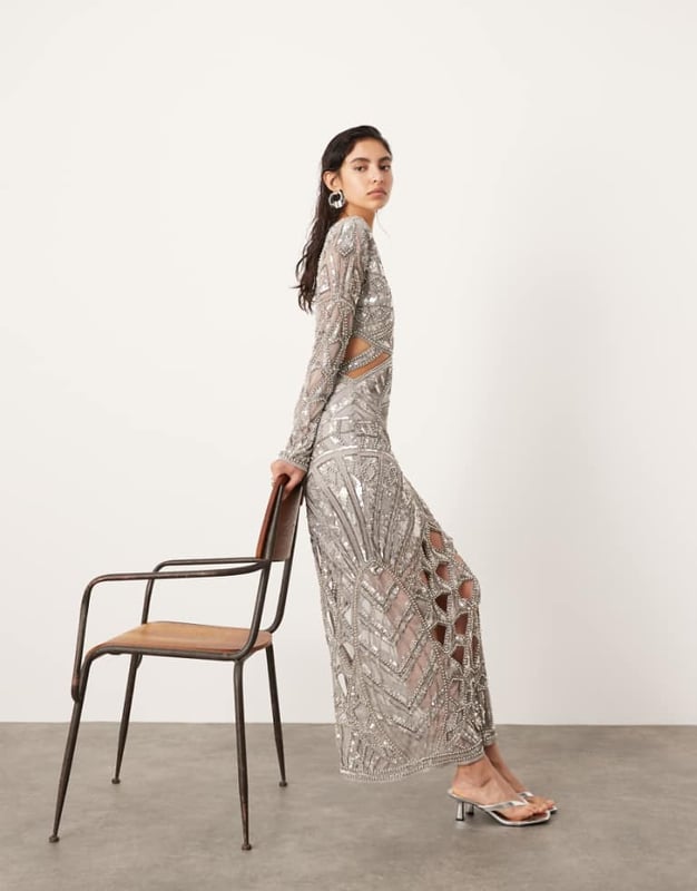 chinese dress ladies Rent ASOS DESIGN Long Sleeve Midi Dress With Cup Detail In Chocolate