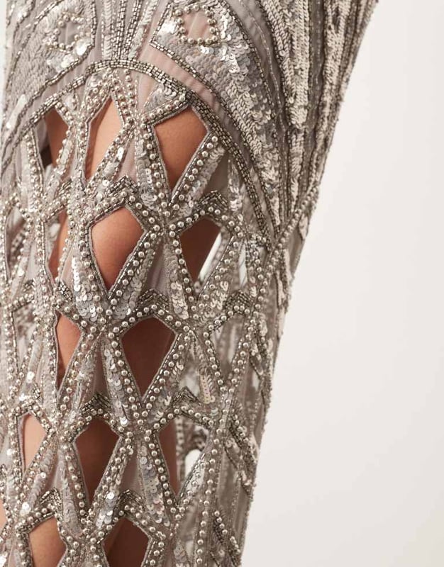 chinese dress ladies Rent ASOS Luxe Sequin Embellished Love Heart Puff Sleeve Mini Dress In  Check
