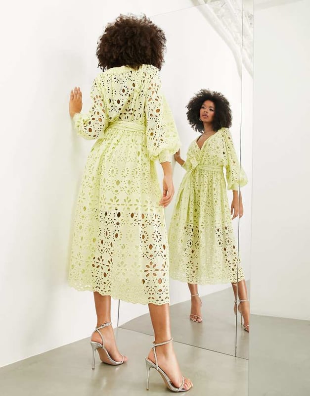 knee length dresses for ladies Rent Asos Edition Tiered Metallic Floral Jacquard Midi Dress In Ivory main image 0
