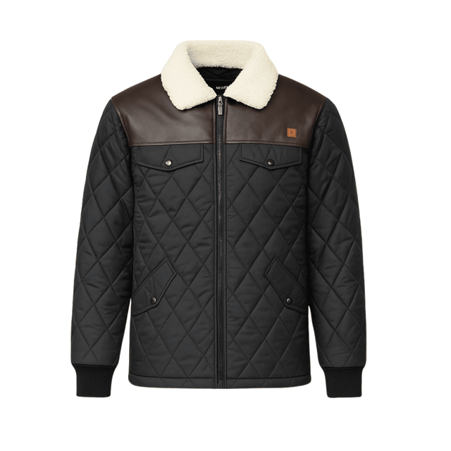 The JJ Willis Men's Quilted Biker Jacket will keep you warm and fashionable. With its timeless quilted design and superior insulation against cold weather, this jacket is made to be both comfortable and long-lasting. The soft sherpa collar provides additional warmth and comfort, and the leather shoulder detailing adds a dash of tough biker style. For easy storage, it has two side pockets, two chest pockets, and a full front zip closure. The hem and cuffs are ribbed for a snug fit and to help retain heat. This jacket blends practicality and style, making it ideal for everyday use, casual events, and winter wear.