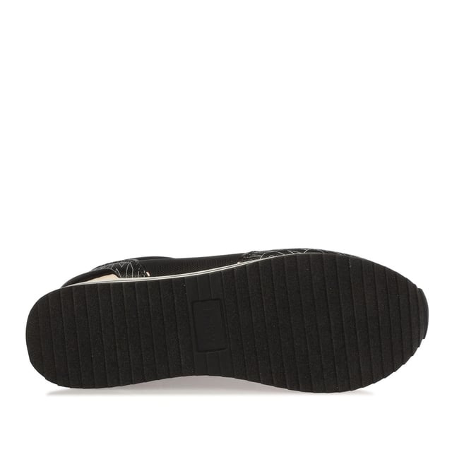 They feature a black and white design with a printed logo pattern and a platform wedge sole. Lace up fastening.Lightly padded insole.Rubber sole.