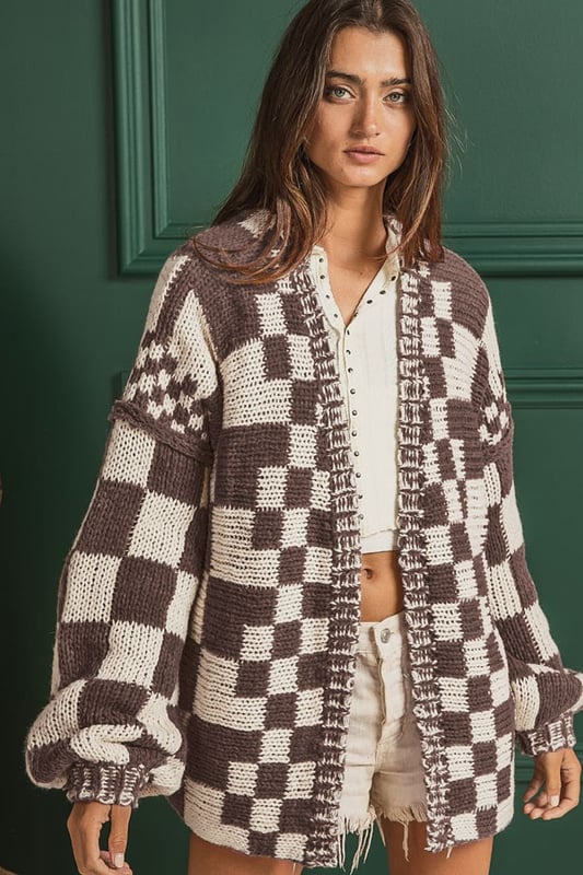 Checkered Knit Cardigan