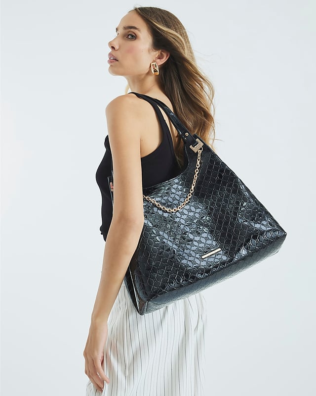 Embossed RI monogram print, Chain front, Strapped, Handle length: 26cm, Dimensions: L: 25cm x D: 17cm x W: 38cm
