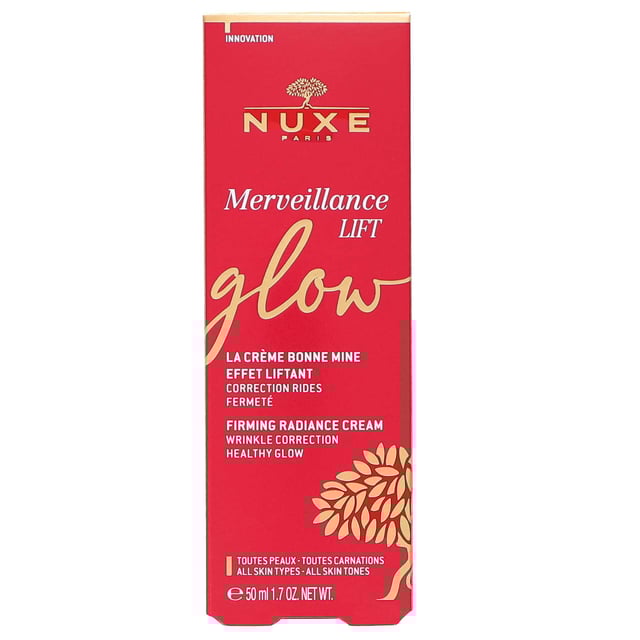 Nuxe Merveillance Lift Firming Radiance Cream delivers an instant firming effect and healthy-looking glow. With daily use, wrinkles are reduced and skin feels firmer. Its melting texture and universal shade illuminate all skin tones. Formulated with ultra-correcting Micro-Algae oil and subtly tinted with tomato botanical extract for a natural radiance. Vegan friendly.

How to use: Apply morning or evening after your serum. Warm a generous amount between your hands, then smooth over face, neck and décolleté from the centre outwards. Massage until fully absorbed.