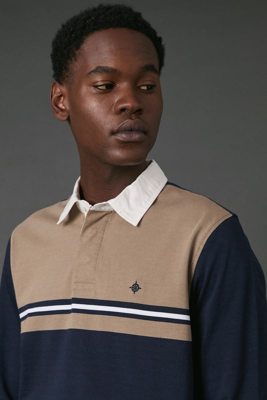 Navy Colour Block Rugby Shirt