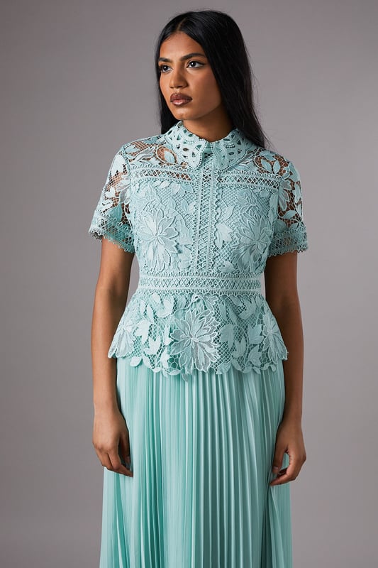 Petite Lace Top Pleated Dress