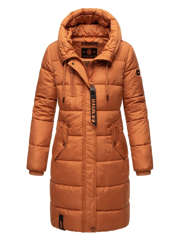 MARIKOO dames wintermantel (XS-6XL) - gewatteerd met vaste capuchon en 4 zakken - N065, Dark-Olive, XXL