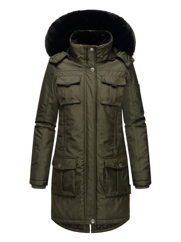 Navahoo Warme winterjas voor dames, parka, mantel, kunstbont, B392, Donkerblauw, XS Kort