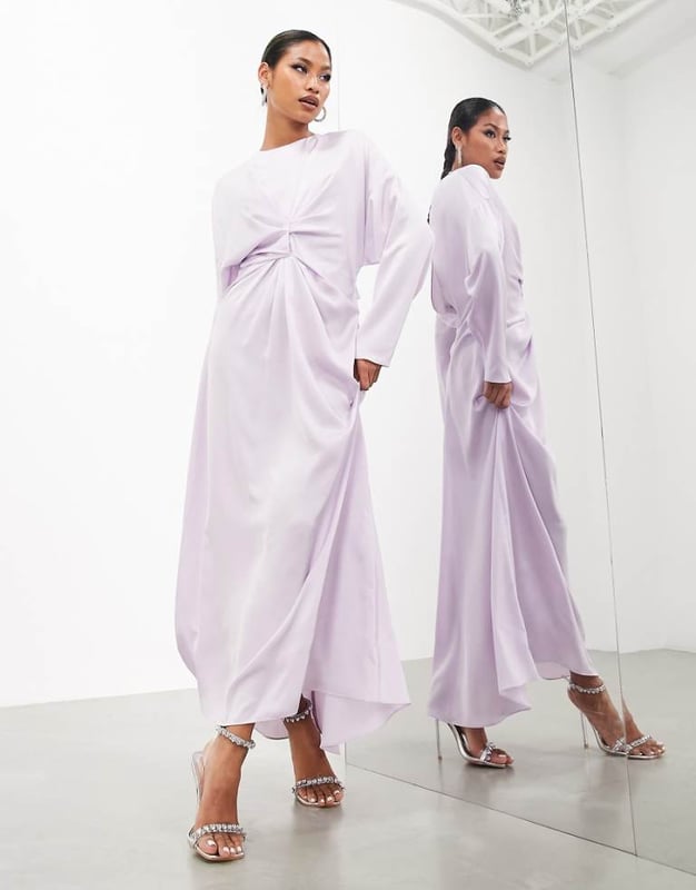 chinese dress ladies Rent Asos Design Curve Lace Bardot Cut Out Maxi Dress With Frill Hem In  Lilac