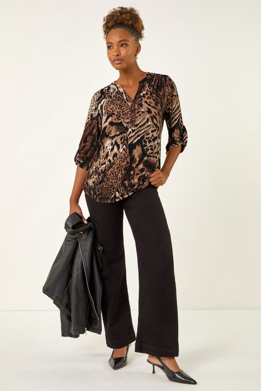Recycled Soft Twill Animal Print Straight Top