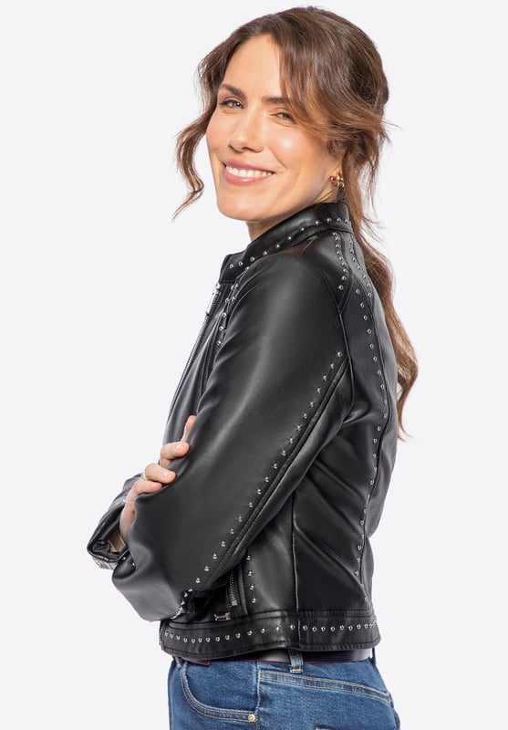 Wittchen Damen-Öko-Lederjacke mit glänzenden Nieten, schwarz
