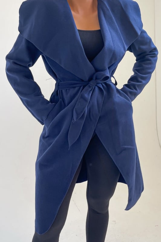PU edge long waterfall coat