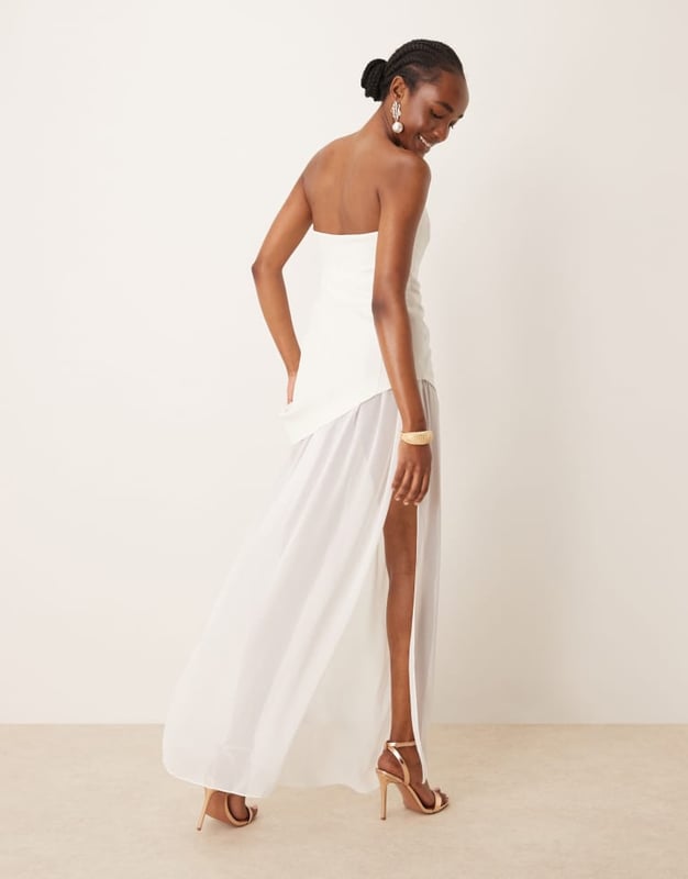 chinese dress ladies ASOS DESIGN Drape Twist Front Bandeau With Rouleaux Strapping And Invisible  Mesh Maxi Dress In Navy