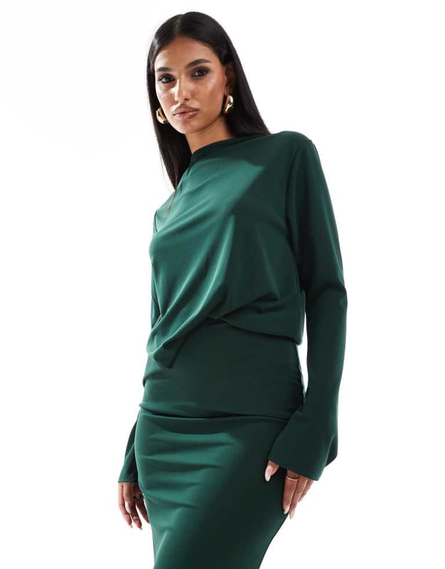 slim fit dress slacks Rent ASOS DESIGN Drape Midi Dress With Wrap Detail In Green main image 1