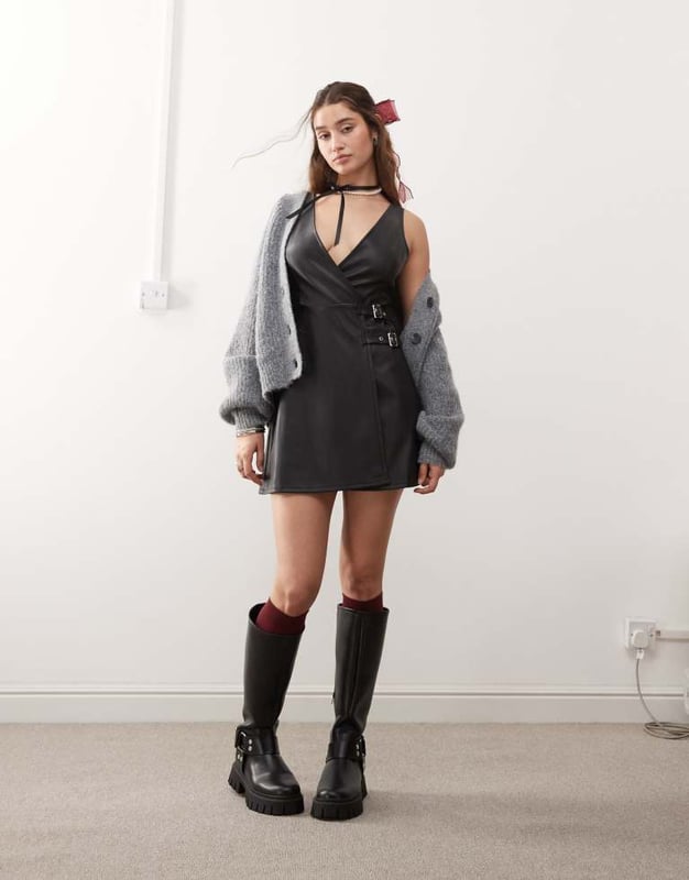Miss Selfridge faux leather pinny dress