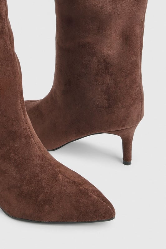 Faux Suede Low Stiletto Knee High Column Boots
